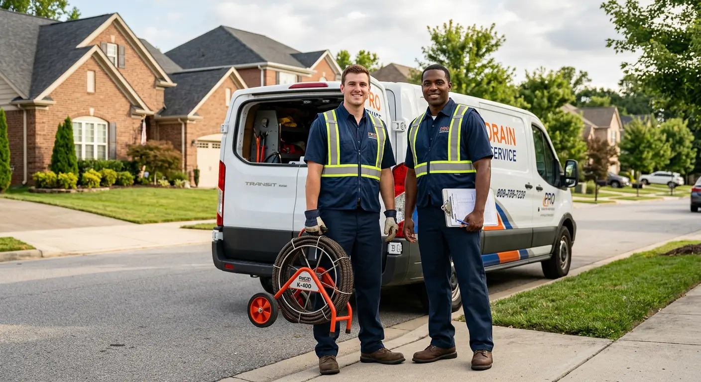 Sewer and drain service team with equipment ready for work in Ambler